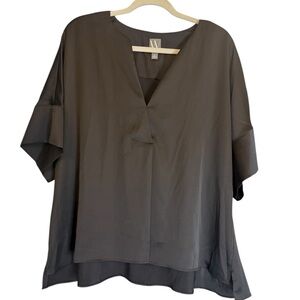 Worthington Black V-Neck Flowy Blouse XL | Oversized Drapey Split Hem Top**